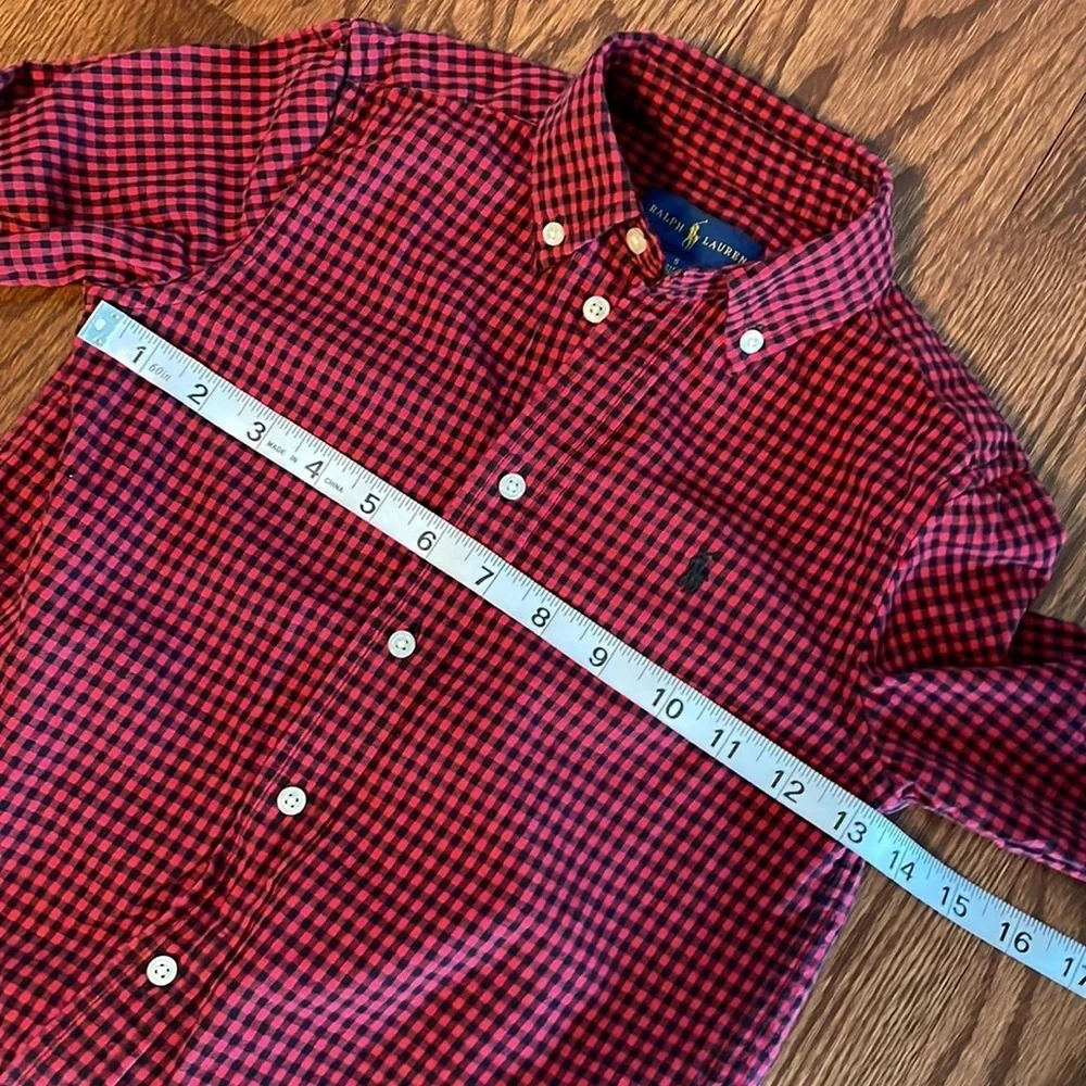 Ralph Lauren boys kids button down collared long sleeve shirt red plaid size 5